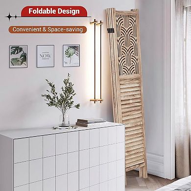 4 Panel Room Dividers, 6 Ft Tall Freestanding Foldable Decorative Cutout Wooden Privacy Screen