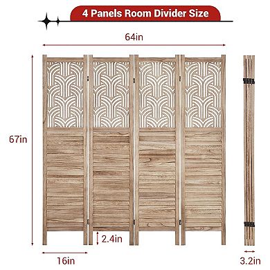 4 Panel Room Dividers, 6 Ft Tall Freestanding Foldable Decorative Cutout Wooden Privacy Screen