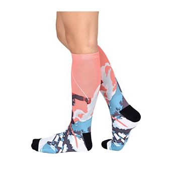 Alpine Racer Pattern CoolMax Knee High Socks, Men & Women Colorful 1 Pair Socks