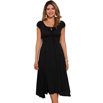 Puffy Short Sleeve Dress for Women's Smocked Flowy Casual Midi Dress