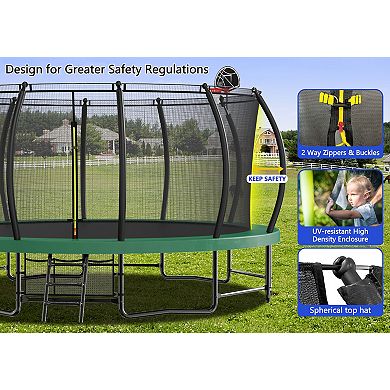15 FT Pumpkin Style Outdoor Trampoline Curved Poles Heavy Duty Rustproof ASTM Certified