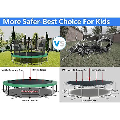 15 FT Pumpkin Style Outdoor Trampoline Curved Poles Heavy Duty Rustproof ASTM Certified