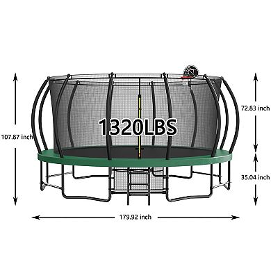 15 FT Pumpkin Style Outdoor Trampoline Curved Poles Heavy Duty Rustproof ASTM Certified