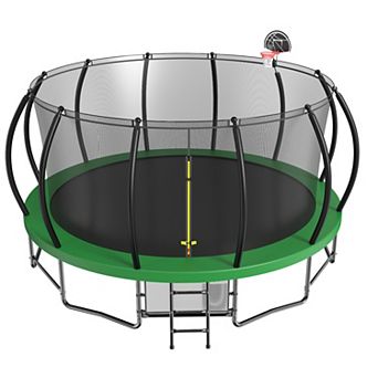 15 FT Pumpkin Style Outdoor Trampoline Curved Poles Heavy Duty Rustproof ASTM Certified