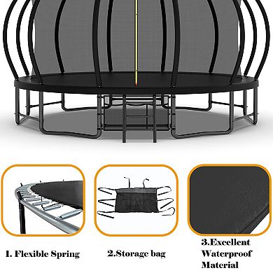 16FT Pumpkin Style Trampoline Upgrade with Balance Bars and Storage Bag