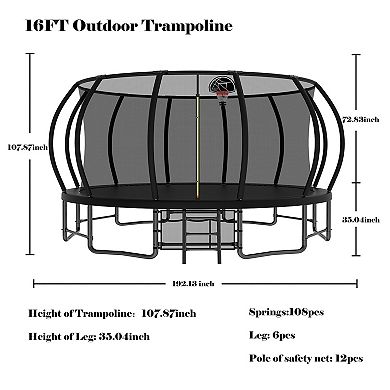 16FT Pumpkin Style Trampoline Upgrade with Balance Bars and Storage Bag