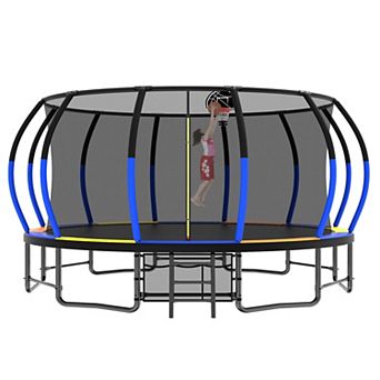 16FT Pumpkin Style Trampoline Upgrade with Balance Bars and Storage Bag