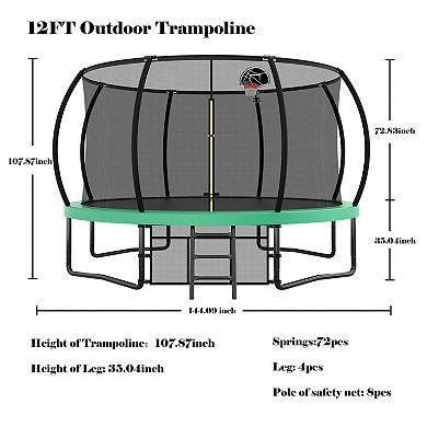 12FT Pumpkin-Style Trampoline Certified Safety Durable Design for Family Fun