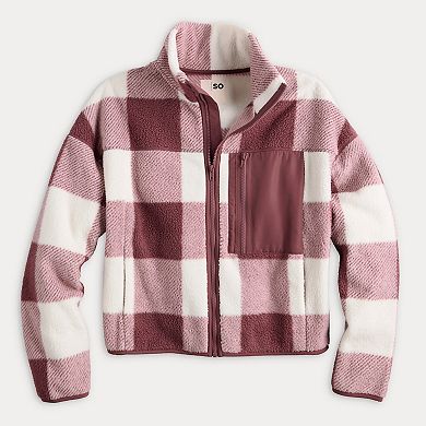 Juniors' SO® Full-Zip Pocket Teddy Fleece Jacket