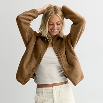 Juniors' SO® Full-Zip Pocket Teddy Fleece Jacket