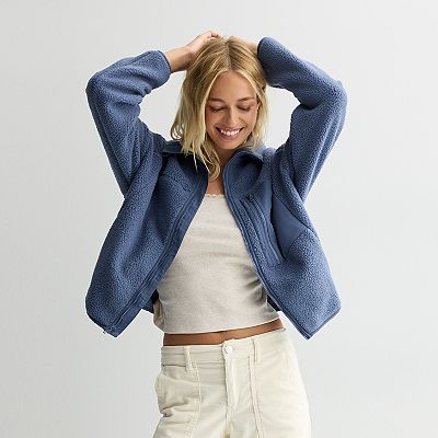 Juniors' SO® Full-Zip Pocket Teddy Fleece Jacket