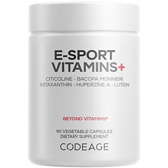 Codeage E-Sport Vitamins+ Citicoline Cognizin, Bacopa Monnieri, L-Theanine, Ginkgo, Lutein, 90 ct