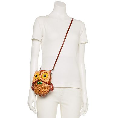 AmeriLeather Owl Leather Crossbody Bag