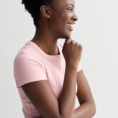 Petite Sonoma Goods For Life® Rib Crewneck Short Sleeve Tee