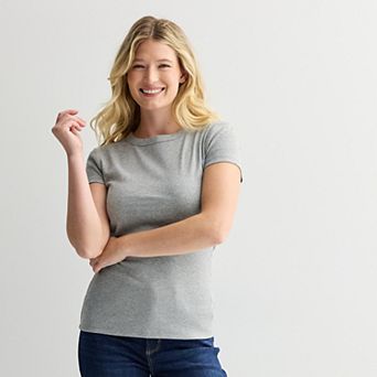 Petite Sonoma Goods For Life® Rib Crewneck Short Sleeve Tee