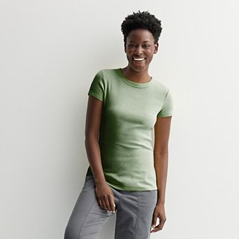 Petite Sonoma Goods For Life® Rib Crewneck Short Sleeve Tee
