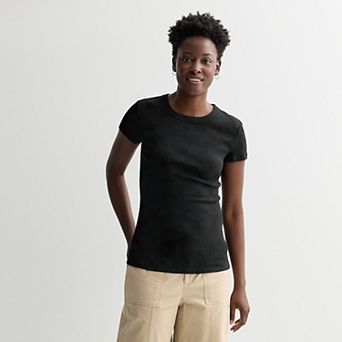 Petite Sonoma Goods For Life® Rib Crewneck Short Sleeve Tee
