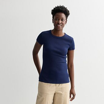Petite Sonoma Goods For Life® Rib Crewneck Short Sleeve Tee