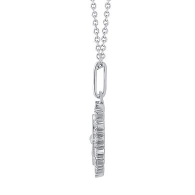 Royal Aura Sterling Silver 1/4 Carat T.W. Diamond Medallion Mirror Butterfly Pendant Necklace