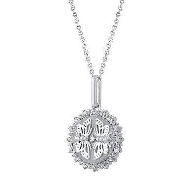 Royal Aura Sterling Silver 1/4 Carat T.W. Diamond Medallion Mirror Butterfly Pendant Necklace