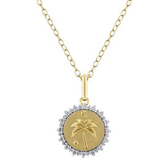 Royal Aura Sterling Silver 1/4 Carat T.W. Diamond Medallion Palm Tree Pendant Necklace