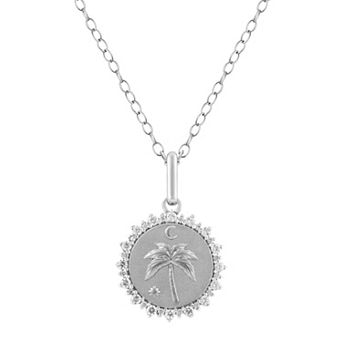 Royal Aura Sterling Silver 1/4 Carat T.W. Diamond Medallion Palm Tree Pendant Necklace