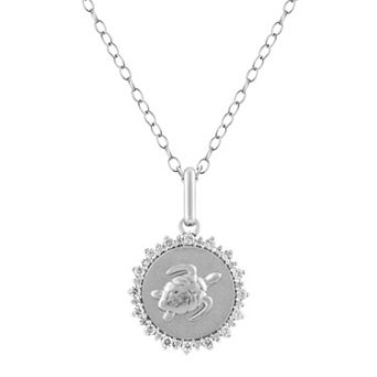 Royal Aura Sterling Silver 1/4 Carat T.W. Diamond Medallion Turtle Pendant Necklace