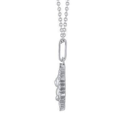 Royal Aura Sterling Silver 1/4 Carat T.W. Diamond Medallion Teddy Bear Pendant Necklace