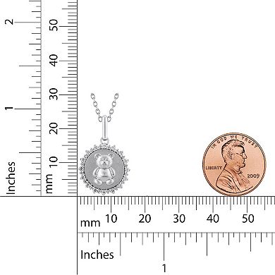 Royal Aura Sterling Silver 1/4 Carat T.W. Diamond Medallion Teddy Bear Pendant Necklace