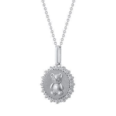 Royal Aura Sterling Silver 1/4 Carat T.W. Diamond Medallion Teddy Bear Pendant Necklace