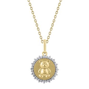 Royal Aura Sterling Silver 1/4 Carat T.W. Diamond Medallion Teddy Bear Pendant Necklace