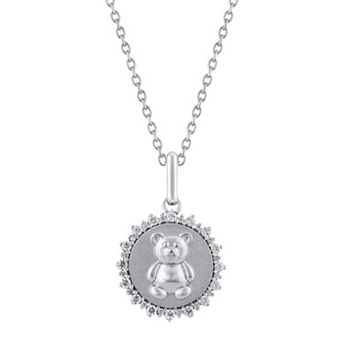 Royal Aura Sterling Silver 1/4 Carat T.W. Diamond Medallion Teddy Bear Pendant Necklace