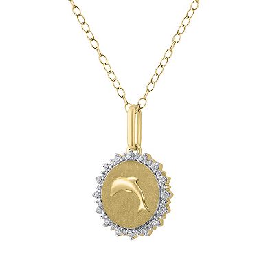 Royal Aura Sterling Silver 1/4 Carat T.W. Diamond Medallion Dolphin Pendant Necklace