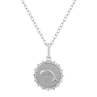Royal Aura Sterling Silver 1/4 Carat T.W. Diamond Medallion Dolphin Pendant Necklace