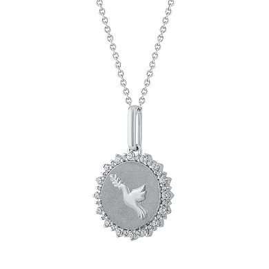Royal Aura Sterling Silver 1/4 Carat T.W. Diamond Medallion Dove Pendant Necklace