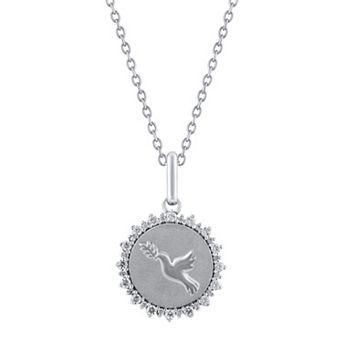 Royal Aura Sterling Silver 1/4 Carat T.W. Diamond Medallion Dove Pendant Necklace