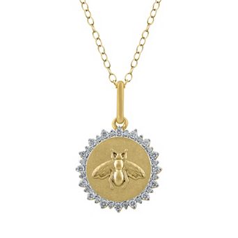 Royal Aura Sterling Silver 1/4 Carat T.W. Diamond Medallion Honeybee Pendant Necklace