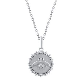 Royal Aura Sterling Silver 1/4 Carat T.W. Diamond Medallion Honeybee Pendant Necklace