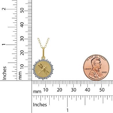 Royal Aura Sterling Silver 1/4 Carat T.W. Diamond Medallion Dragonfly Pendant Necklace