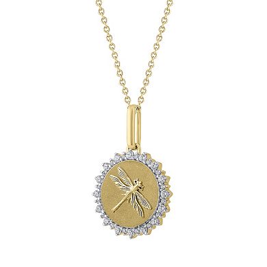 Royal Aura Sterling Silver 1/4 Carat T.W. Diamond Medallion Dragonfly Pendant Necklace