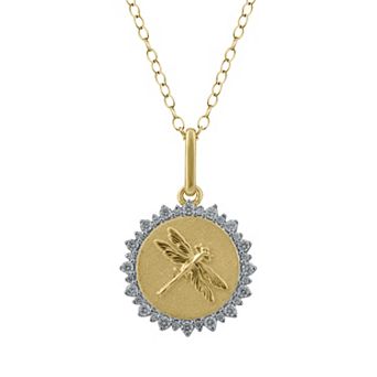 Royal Aura Sterling Silver 1/4 Carat T.W. Diamond Medallion Dragonfly Pendant Necklace