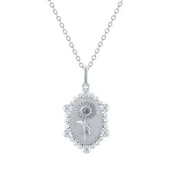 Royal Aura Sterling Silver 1/10 Carat T.W. Diamond Birth Flower September Sunflower Pendant Necklace