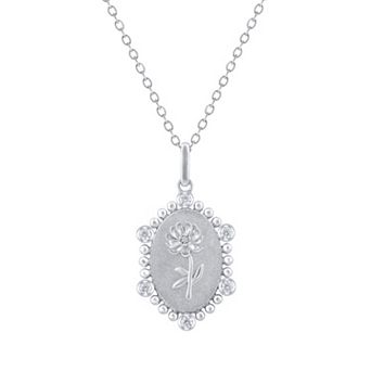 Royal Aura Sterling Silver 1/10 Carat T.W. Diamond Birth Flower November Chrysanthemum Pendant Necklace