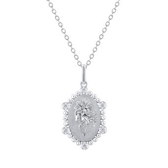 Royal Aura Sterling Silver 1/10 Carat T.W. Diamond Birth Flower December Holly Pendant Necklace