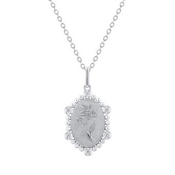Royal Aura Sterling Silver 1/10 Carat T.W. Diamond Birth Flower March Daffodil Pendant Necklace