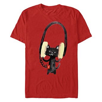 Men's Cat With Headphones Graphic Tee