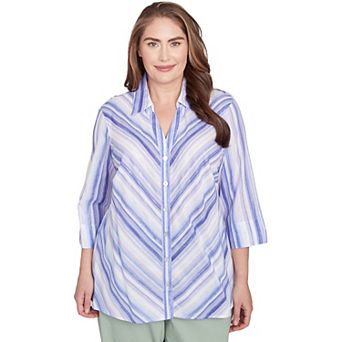 Plus Size Alfred Dunner Mitered Iris Stripe Button Down Top