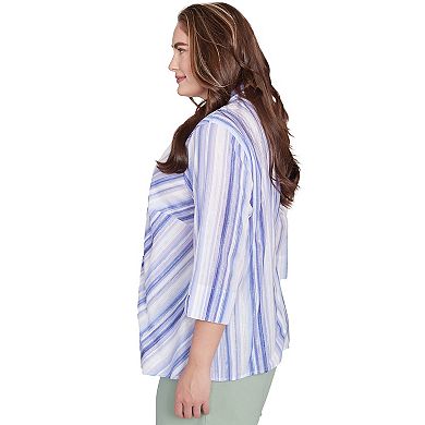 Plus Size Alfred Dunner Mitered Iris Stripe Button Down Top