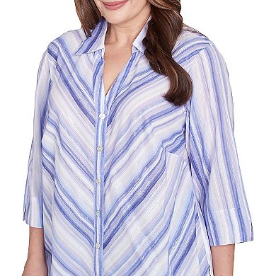 Plus Size Alfred Dunner Mitered Iris Stripe Button Down Top