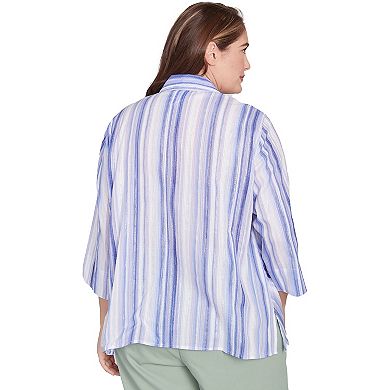 Plus Size Alfred Dunner Mitered Iris Stripe Button Down Top